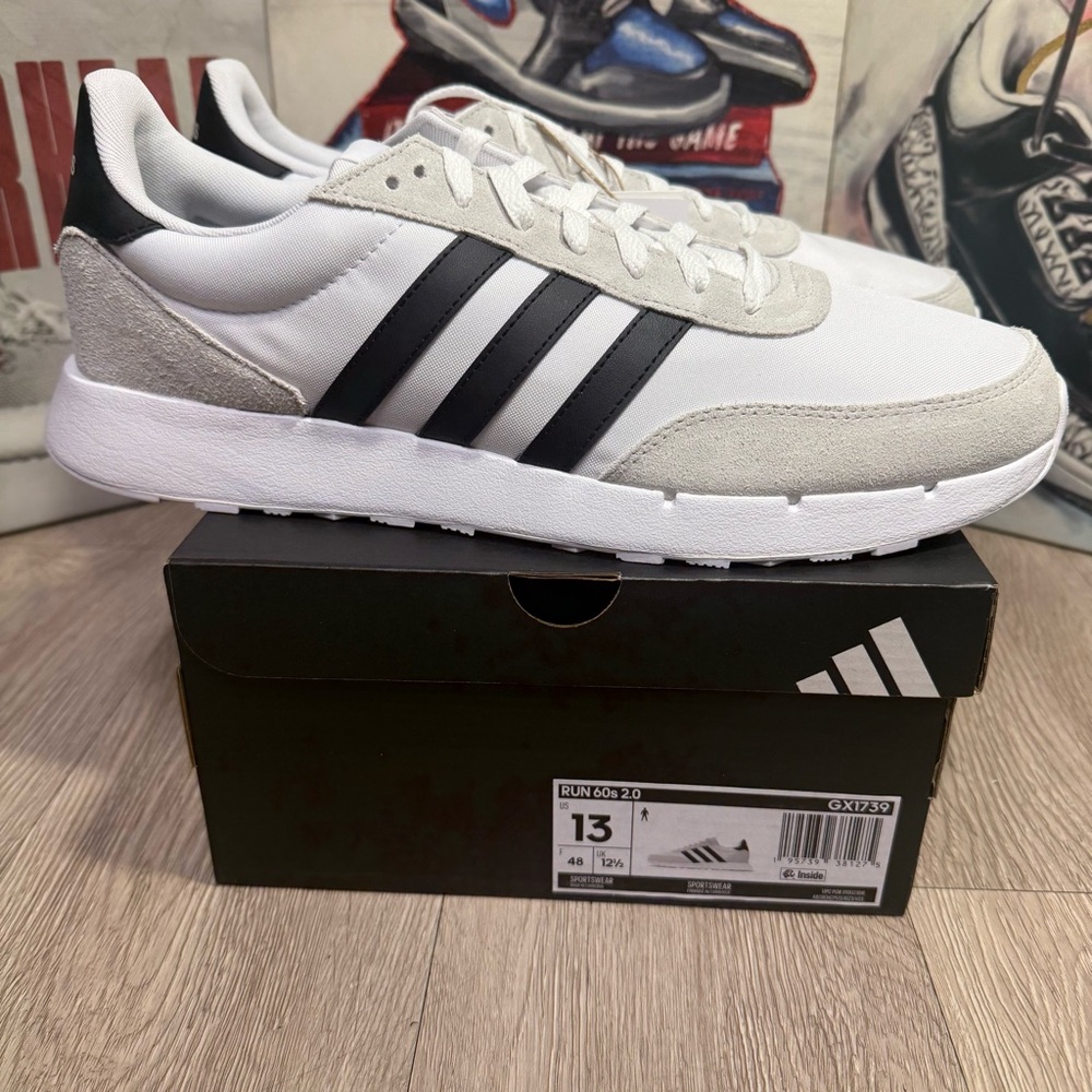 New Adidas Run 60s 2.0 Mens Shoes GX1739 White black Grey Sizes 8.5, 9, 9.5 - 13 - Picture 2 of 11